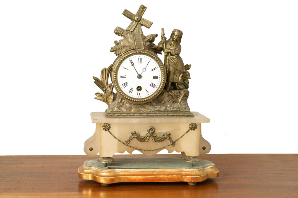 Victorian Brass and Marble Mantle Clock
